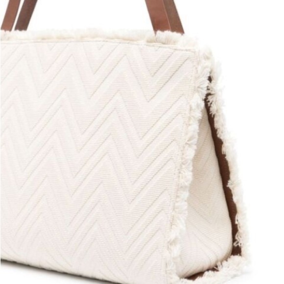 MISSONI Chevron-pattern small cotton-blend tote bag purse luxury vacation - Picture 6 of 16